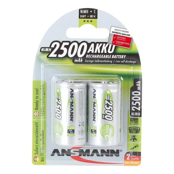 Pin trung sạc ANSMANN C2500 - (Baby C) vỉ 2 viên