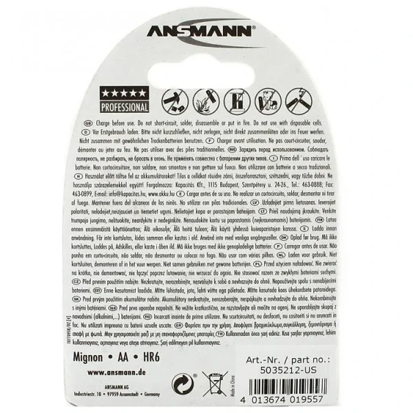 Pin Sạc 2850 Slim-US ANSMANN (Vỉ 4 Viên)