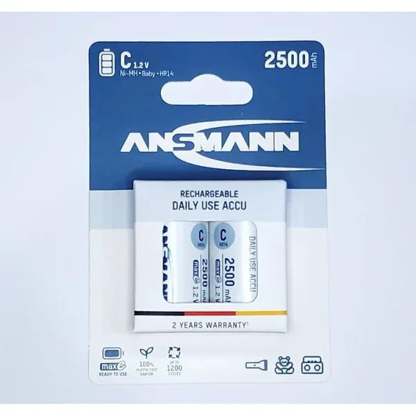 Pin trung sạc ANSMANN C2500 - (Baby C) vỉ 2 viên
