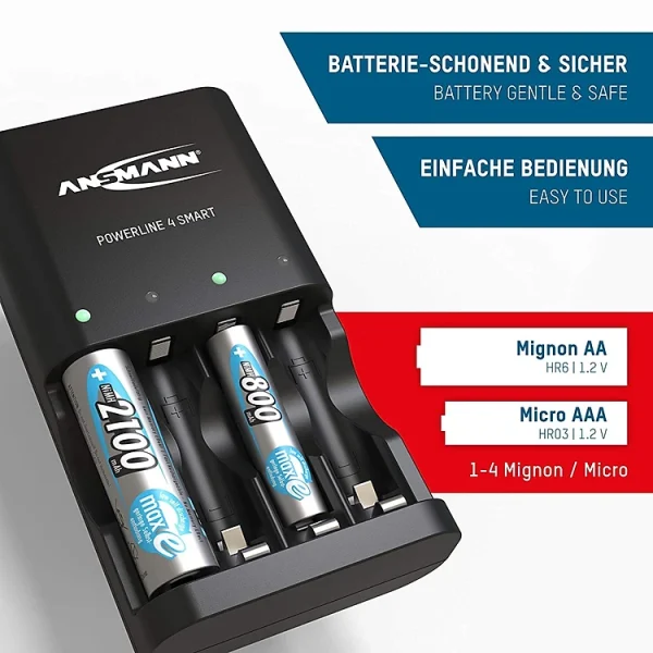 Combo Bộ sạc ANSMANN POWERLINE 4 Smart kèm 4 pin AA-2850-US